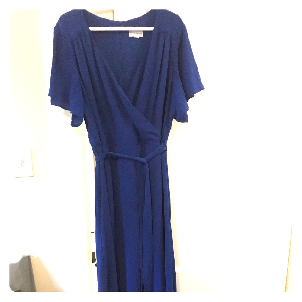 Long royal blue wrap dress